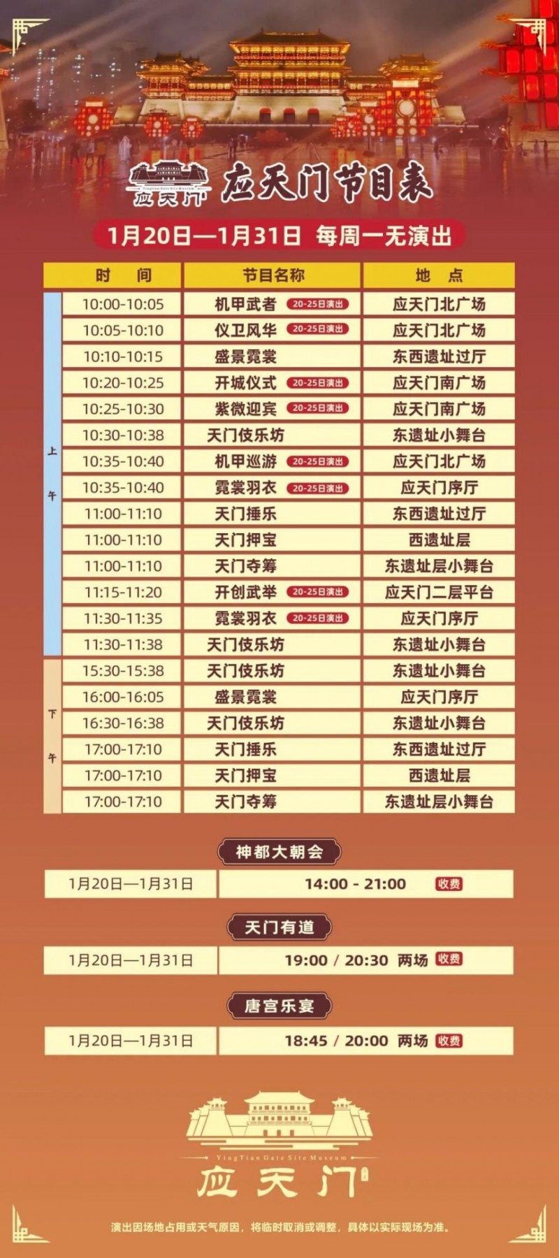 隋唐洛阳城景区节目表（1.20至1.31）