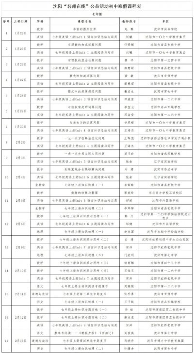 2026沈阳名师在线公益课初中寒假课程表（附观看入口）